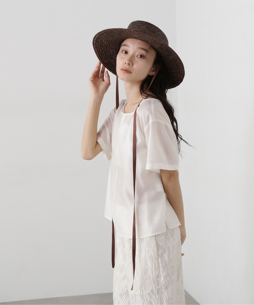 N.（N. Natural Beauty Basic）（エヌエヌナチュラルビューティーベーシック）の「バックオープンTブラウス（シャツ/ブラウス・レディース・オフホワイト/ブラック/ピンク・MEDIUM）」の4枚目の写真