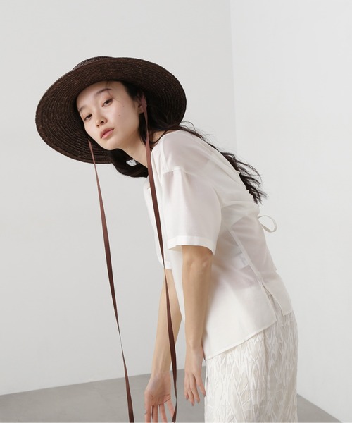 N.（N. Natural Beauty Basic）（エヌエヌナチュラルビューティーベーシック）の「バックオープンTブラウス（シャツ/ブラウス・レディース・オフホワイト/ブラック/ピンク・MEDIUM）」の7枚目の写真