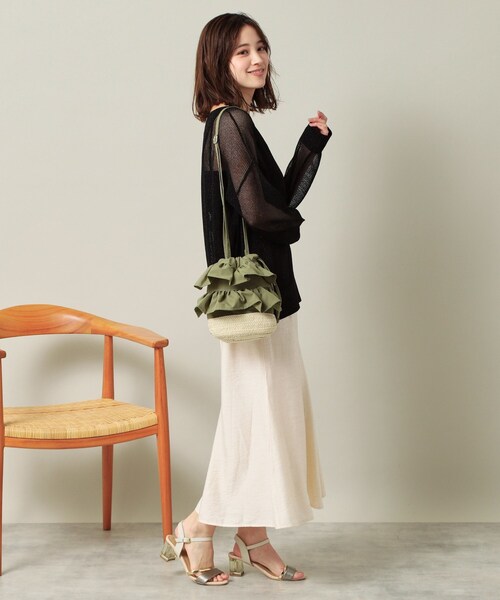 ITS'DEMO（イッツデモ）の「雑材フリルコンビ巾着ショルダー（ショルダーバッグ・レディース・グレー/カーキ/ブラック・00）」の14枚目の写真