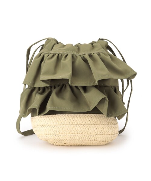 ITS'DEMO（イッツデモ）の「雑材フリルコンビ巾着ショルダー（ショルダーバッグ・レディース・グレー/カーキ/ブラック・00）」の12枚目の写真