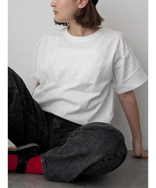 Samansa Mos2(サマンサ モスモス)の「【USAコットン】Tシャツ(Tシャツ/カットソー・レディース・サックスブルー/ブラック/オフホワイト/グリーン/ピンク/ダークブラウン・F)」の2枚目の写真
