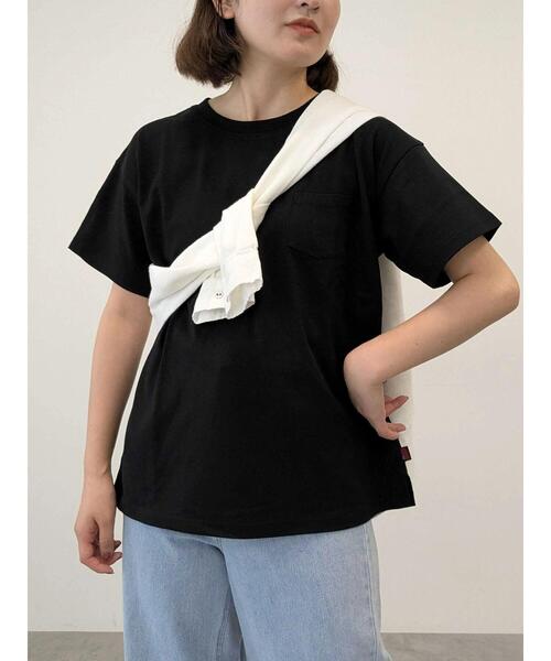 Samansa Mos2(サマンサ モスモス)の「【USAコットン】Tシャツ(Tシャツ/カットソー・レディース・サックスブルー/ブラック/オフホワイト/グリーン/ピンク/ダークブラウン・F)」の3枚目の写真