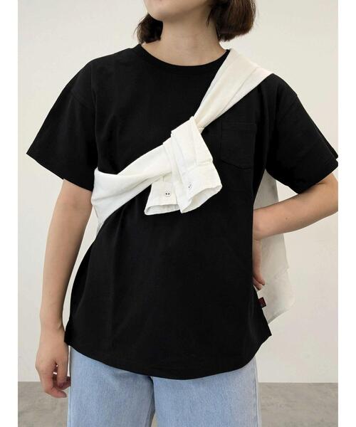 Samansa Mos2(サマンサ モスモス)の「【USAコットン】Tシャツ(Tシャツ/カットソー・レディース・サックスブルー/ブラック/オフホワイト/グリーン/ピンク/ダークブラウン・F)」の10枚目の写真