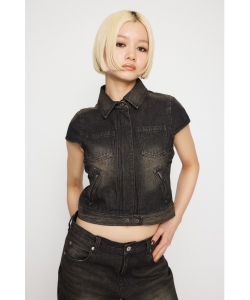 LAGUA GEM(ラグアジェム)の「POINT WASH COMPACT トップス(シャツ/ブラウス・レディース・ブラック/ブルー・FREE)」の4枚目の写真