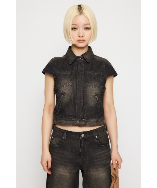 LAGUA GEM(ラグアジェム)の「POINT WASH COMPACT トップス(シャツ/ブラウス・レディース・ブラック/ブルー・FREE)」の3枚目の写真