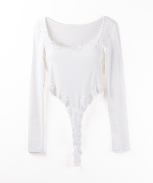 me+em select（ミームセレクト）の「【 ３color 】カットアウトレースポイントボディスーツトップス ／cutout lace point bodysuit tops（Tシャツ/カットソー・レディース・ブラック/ホワイト/ピンク・FREE）」の18枚目の写真