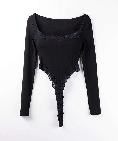 me+em select（ミームセレクト）の「【 ３color 】カットアウトレースポイントボディスーツトップス ／cutout lace point bodysuit tops（Tシャツ/カットソー・レディース・ブラック/ホワイト/ピンク・FREE）」の19枚目の写真