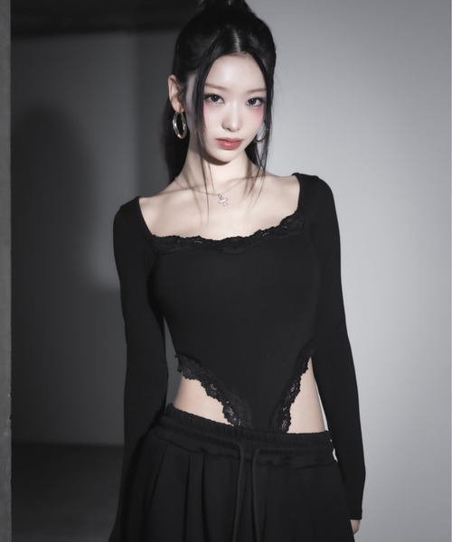 me+em select（ミームセレクト）の「【 ３color 】カットアウトレースポイントボディスーツトップス ／cutout lace point bodysuit tops（Tシャツ/カットソー・レディース・ブラック/ホワイト/ピンク・FREE）」の22枚目の写真