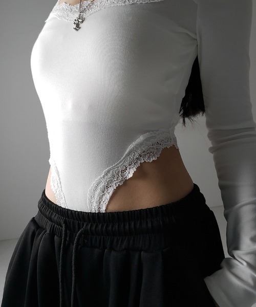me+em select（ミームセレクト）の「【 ３color 】カットアウトレースポイントボディスーツトップス ／cutout lace point bodysuit tops（Tシャツ/カットソー・レディース・ブラック/ホワイト/ピンク・FREE）」の16枚目の写真