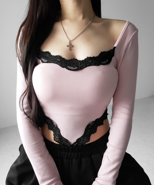 me+em select（ミームセレクト）の「【 ３color 】カットアウトレースポイントボディスーツトップス ／cutout lace point bodysuit tops（Tシャツ/カットソー・レディース・ブラック/ホワイト/ピンク・FREE）」の22枚目の写真