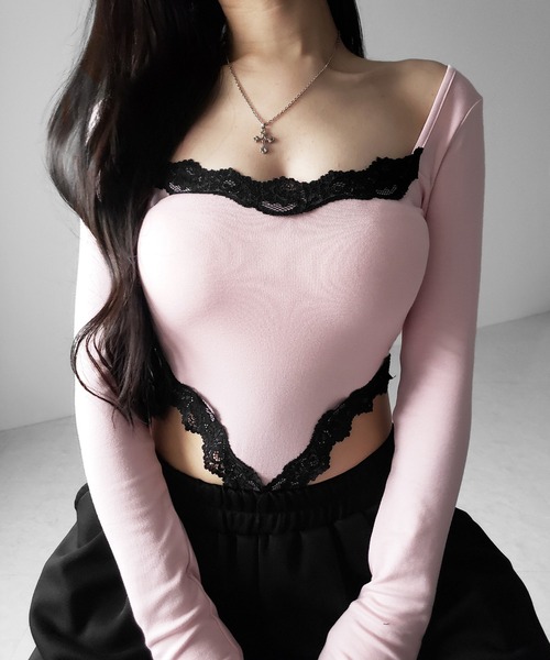 me+em select(ミームセレクト)の「【 3color 】カットアウトレースポイントボディスーツトップス /cutout lace point bodysuit tops(Tシャツ/カットソー・レディース・ブラック/ホワイト/ピンク・FREE)」の11枚目の写真