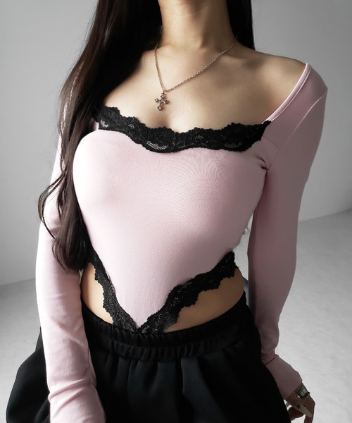 me+em select(ミームセレクト)の「【 3color 】カットアウトレースポイントボディスーツトップス /cutout lace point bodysuit tops(Tシャツ/カットソー・レディース・ブラック/ホワイト/ピンク・FREE)」の12枚目の写真