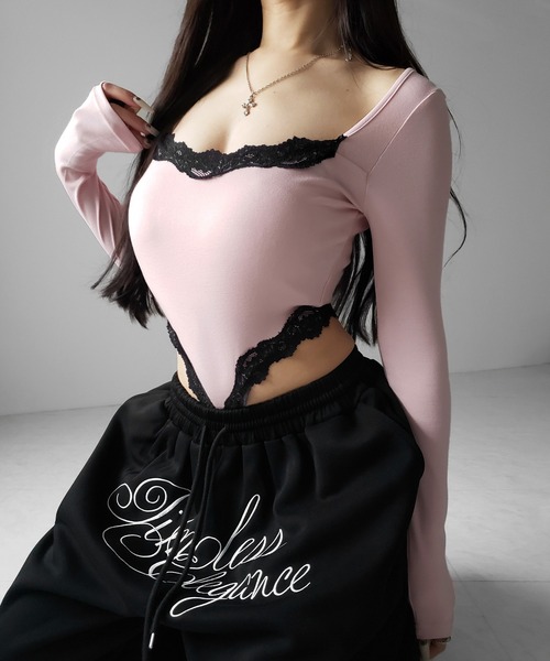 me+em select(ミームセレクト)の「【 3color 】カットアウトレースポイントボディスーツトップス /cutout lace point bodysuit tops(Tシャツ/カットソー・レディース・ブラック/ホワイト/ピンク・FREE)」の20枚目の写真