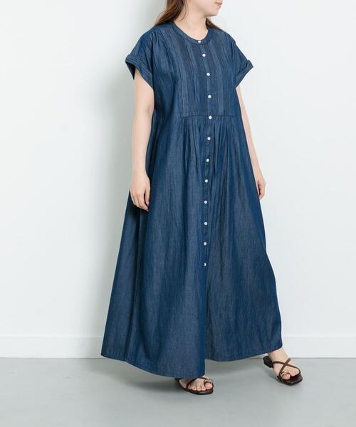 セール】デニムピンタックヨークフレンチワンピース（ワンピース