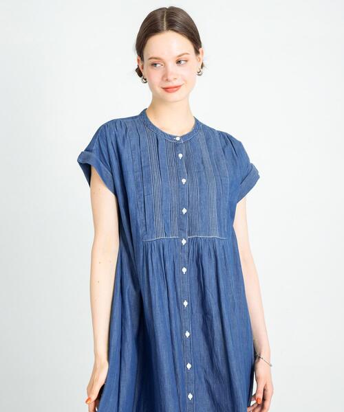 セール】デニムピンタックヨークフレンチワンピース（ワンピース