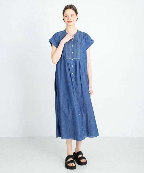 セール】デニムピンタックヨークフレンチワンピース（ワンピース