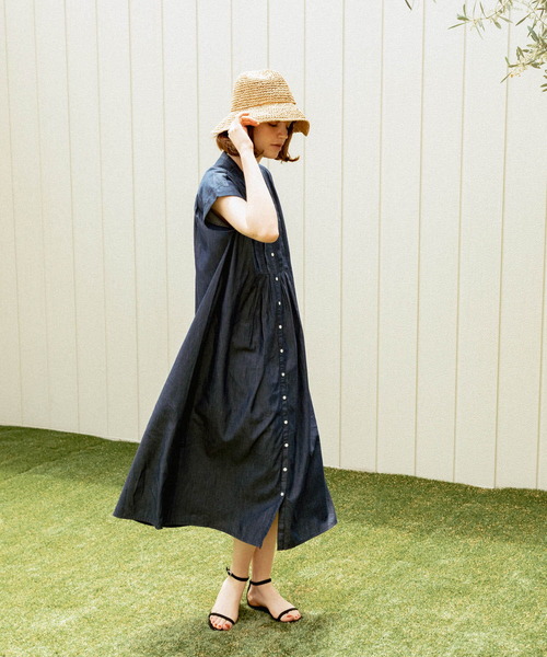 EXTREME ワンピース サイズ185cm 青/黄 STITCH DETAIL DENIM LONG OP/ステッチディテールデニムロング