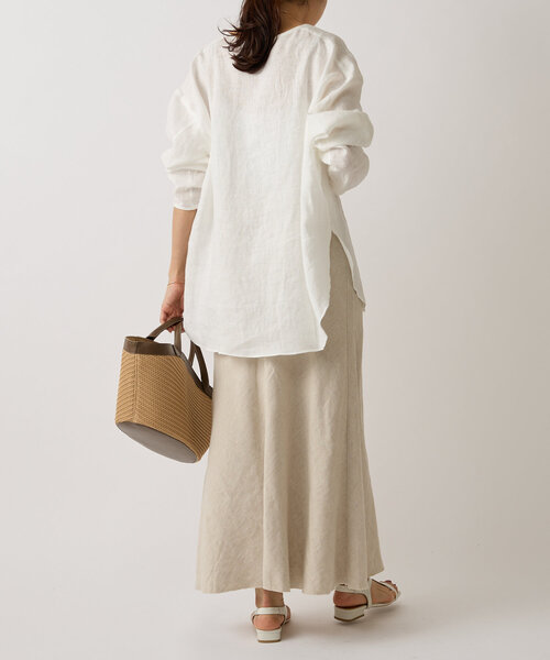 BEARDSLEY(ビアズリー)の「《15 quinze》リネンロングスリーブブラウス(シャツ/ブラウス・レディース・ホワイト/グレー・FREE)」の6枚目の写真