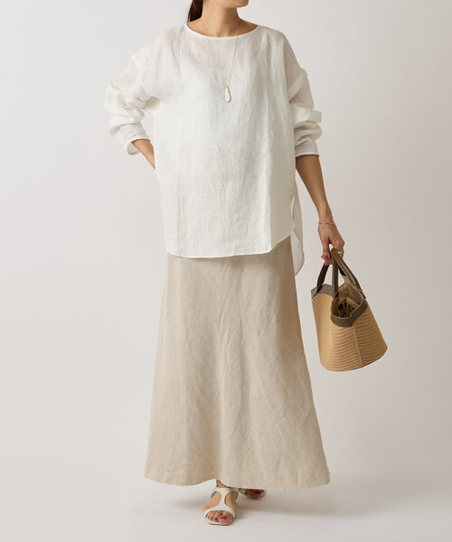 BEARDSLEY(ビアズリー)の「《15 quinze》リネンロングスリーブブラウス(シャツ/ブラウス・レディース・ホワイト/グレー・FREE)」の7枚目の写真