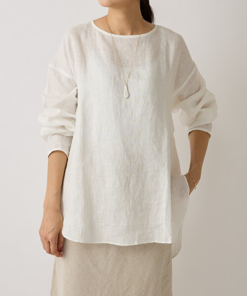 BEARDSLEY(ビアズリー)の「《15 quinze》リネンロングスリーブブラウス(シャツ/ブラウス・レディース・ホワイト/グレー・FREE)」の8枚目の写真