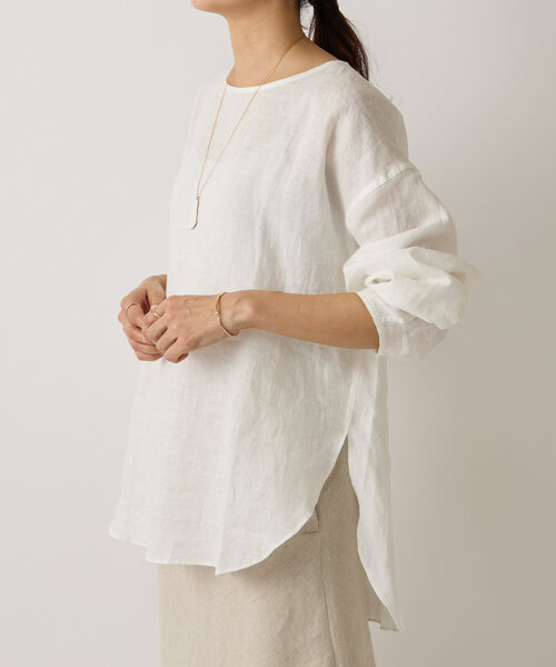 BEARDSLEY(ビアズリー)の「《15 quinze》リネンロングスリーブブラウス(シャツ/ブラウス・レディース・ホワイト/グレー・FREE)」の9枚目の写真