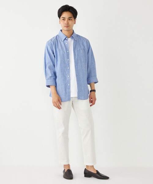 SHIPS Colors(シップス カラーズ)の「SHIPS Colors:コットン リネン ストライプ 7分袖 シャツ(シャツ/ブラウス・メンズ・ネイビー/グレー/ブルー・MEDIUM/LARGE/X-LARGE)」の12枚目の写真