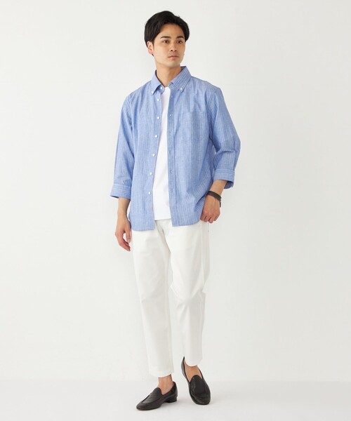 SHIPS Colors(シップス カラーズ)の「SHIPS Colors:コットン リネン ストライプ 7分袖 シャツ(シャツ/ブラウス・メンズ・ネイビー/グレー/ブルー・MEDIUM/LARGE/X-LARGE)」の19枚目の写真