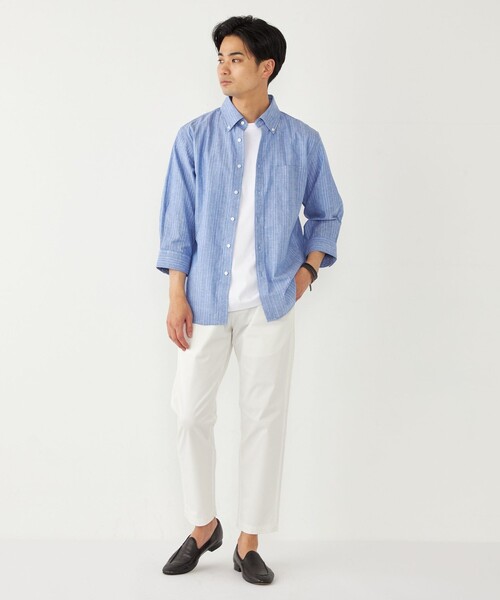 SHIPS Colors(シップス カラーズ)の「SHIPS Colors:コットン リネン ストライプ 7分袖 シャツ(シャツ/ブラウス・メンズ・ネイビー/グレー/ブルー・MEDIUM/LARGE/X-LARGE)」の20枚目の写真