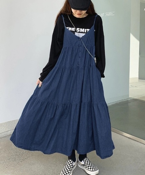 FAVORITO(ファヴォリート)の「ポケットリラックスデニムワンピース(ワンピース・レディース・ダークブルー/ライトブルー・F)」の6枚目の写真