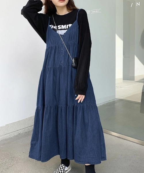 FAVORITO(ファヴォリート)の「ポケットリラックスデニムワンピース(ワンピース・レディース・ダークブルー/ライトブルー・F)」の7枚目の写真