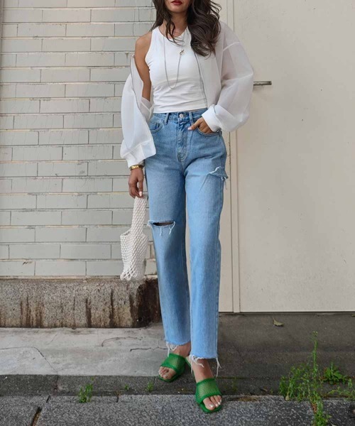 esutoreja（エストレジャ）の「クラッシュダメージデニム（デニムパンツ・レディース・ライトブルー・S/M）」の6枚目の写真