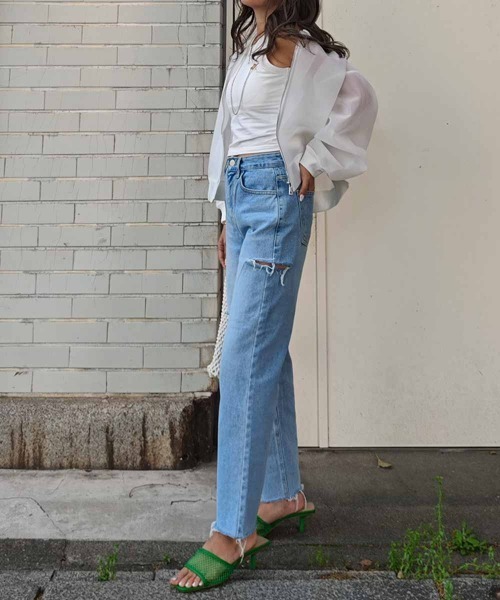 esutoreja（エストレジャ）の「クラッシュダメージデニム（デニムパンツ・レディース・ライトブルー・S/M）」の5枚目の写真