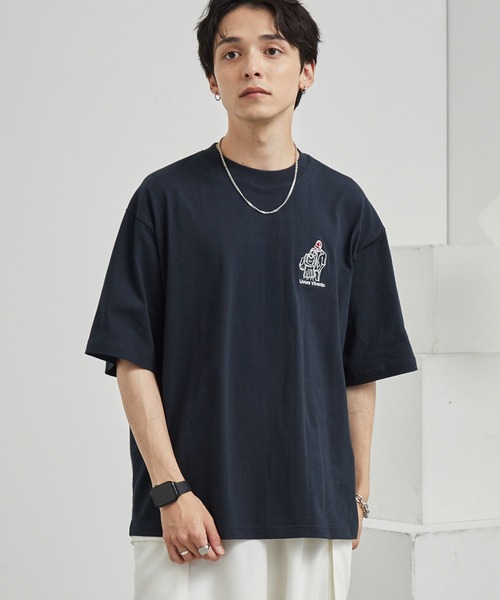 コットンジャージオーバーサイズTシャツ刺繍＆ロゴプリント入り improves スターロゴ刺繍 オーバーサイズ ワッフルTシャツ