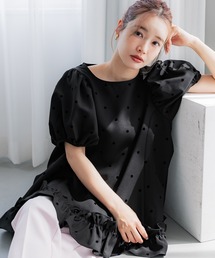 【NAOさま】シェリエ＊ステッチフリルトップス＊ブラック＊ドット NAOさま】シェリエ＊ステッチフリルトップス＊ブラック＊ドット