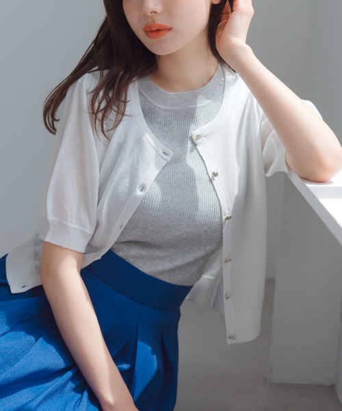 MISCH MASCH(ミッシュマッシュ)の「バリエーションフレンチラメリブニット(ニット/セーター・レディース・ブラック/ブルー/グレー/ブラック×ホワイト・フリ-)」の1枚目の写真