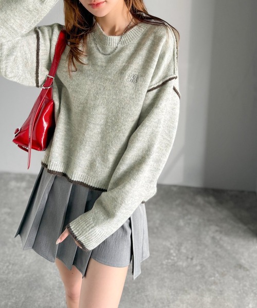 mily bilet(ミウィビレット)の「【mily bilet】シンプルながらも個性が引き立つ。アウトリンキング胸刺繍ミックスニット(ニット/セーター・レディース・グレー/ベージュ/ブラウン/ブラック・X-LARGE/SMALL/MEDIUM/LARGE)」の12枚目の写真