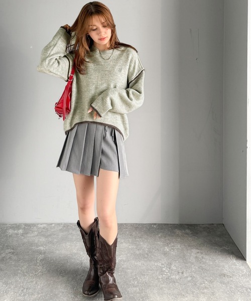 mily bilet(ミウィビレット)の「【mily bilet】シンプルながらも個性が引き立つ。アウトリンキング胸刺繍ミックスニット(ニット/セーター・レディース・グレー/ベージュ/ブラウン/ブラック・X-LARGE/SMALL/MEDIUM/LARGE)」の13枚目の写真