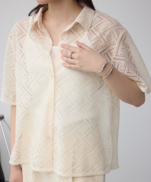 アイボリー レース 半袖シャツ アイボリー レース 半袖シャツ