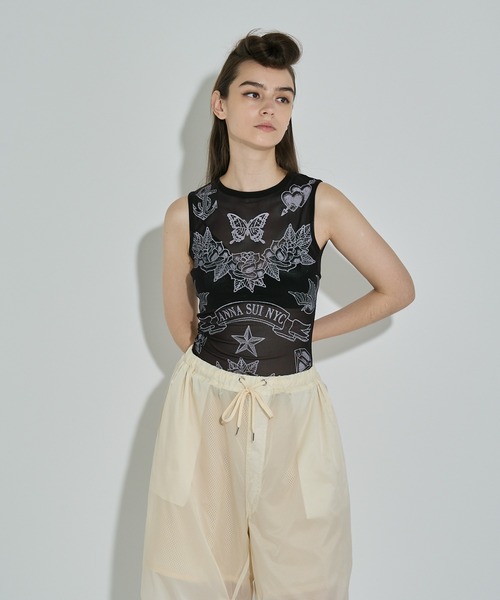 ANNA SUI NYC（アナ スイ エヌ ワイ シー）の「タトゥープリントメッシュタンクトップ（タンクトップ・レディース・ライム/ブラック・FREE）」の8枚目の写真