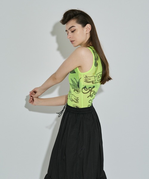 ANNA SUI NYC（アナ スイ エヌ ワイ シー）の「タトゥープリントメッシュタンクトップ（タンクトップ・レディース・ライム/ブラック・FREE）」の11枚目の写真