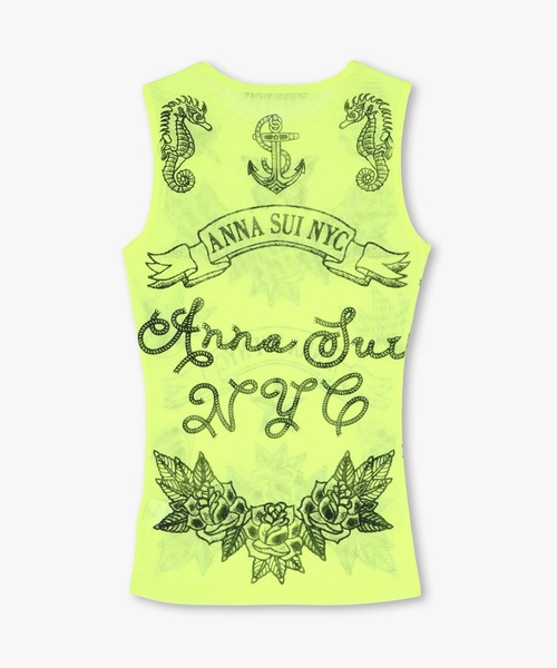 ANNA SUI NYC（アナ スイ エヌ ワイ シー）の「タトゥープリントメッシュタンクトップ（タンクトップ・レディース・ライム/ブラック・FREE）」の3枚目の写真