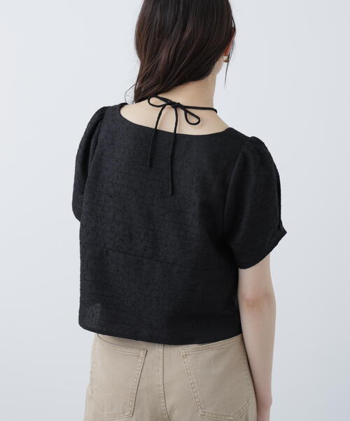 FREE'S MART(フリーズマート)の「フロントギャザーネックリボン付き半袖ブラウス(シャツ/ブラウス・レディース・ホワイト/ライトグリーン/ブラック・FREE)」の7枚目の写真