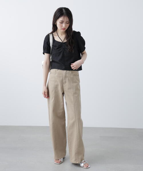 FREE'S MART(フリーズマート)の「フロントギャザーネックリボン付き半袖ブラウス(シャツ/ブラウス・レディース・ホワイト/ライトグリーン/ブラック・FREE)」の4枚目の写真