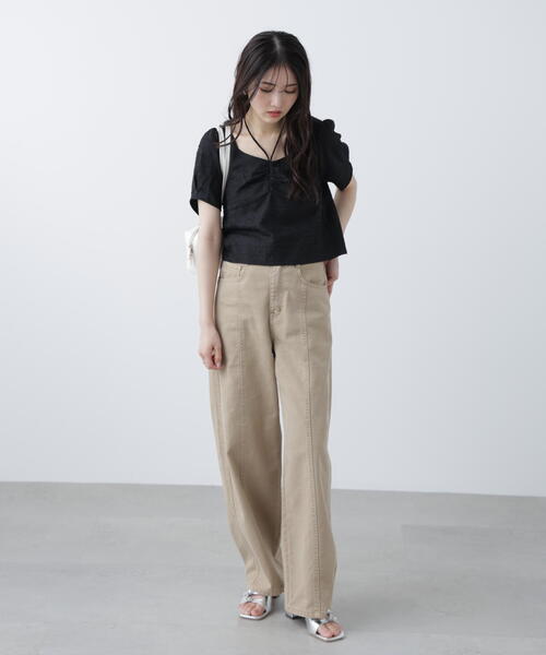 FREE'S MART(フリーズマート)の「フロントギャザーネックリボン付き半袖ブラウス(シャツ/ブラウス・レディース・ホワイト/ライトグリーン/ブラック・FREE)」の6枚目の写真