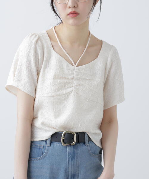 FREE'S MART(フリーズマート)の「フロントギャザーネックリボン付き半袖ブラウス(シャツ/ブラウス・レディース・ホワイト/ライトグリーン/ブラック・FREE)」の15枚目の写真