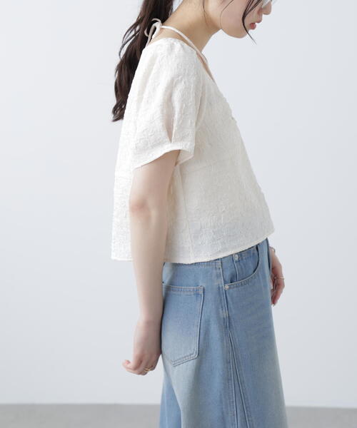 FREE'S MART(フリーズマート)の「フロントギャザーネックリボン付き半袖ブラウス(シャツ/ブラウス・レディース・ホワイト/ライトグリーン/ブラック・FREE)」の22枚目の写真