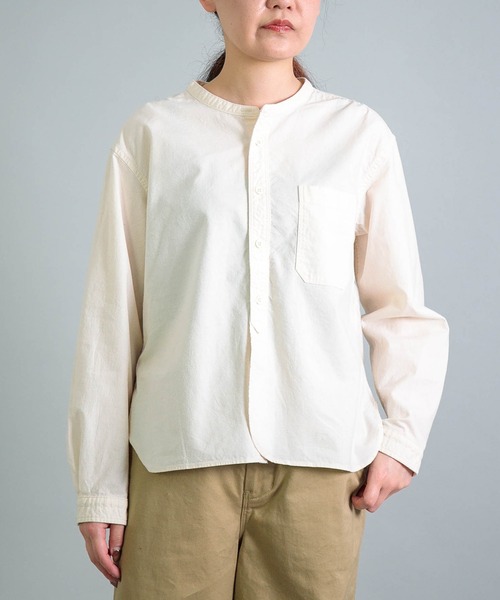OMNIGOD womens / オムニゴッド] 20/-シーチング スタンドカラーシャツ