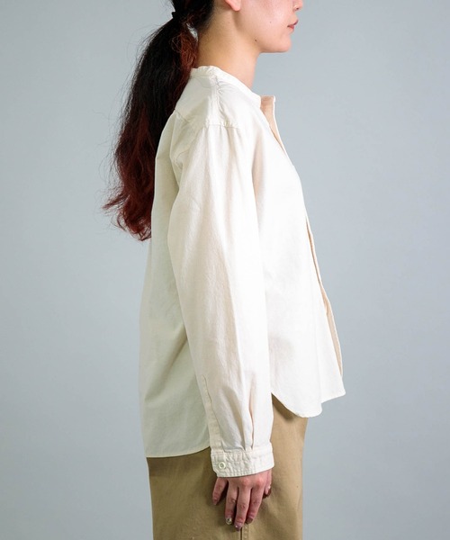 OMNIGOD womens / オムニゴッド] 20/-シーチング スタンドカラーシャツ