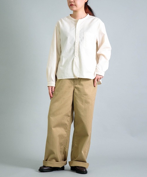 OMNIGOD womens / オムニゴッド] 20/-シーチング スタンドカラーシャツ