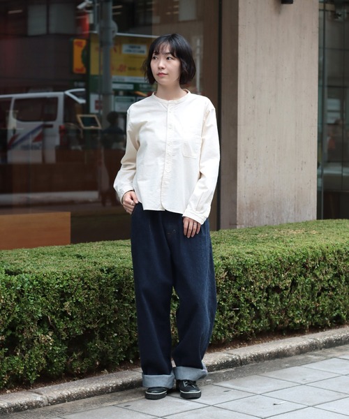 OMNIGOD womens / オムニゴッド] 20/-シーチング スタンドカラーシャツ